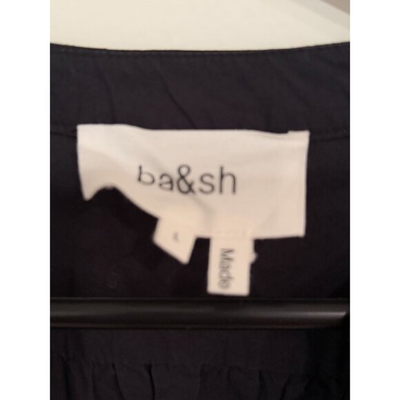 Ba&Sh Black Cotton Ruched Puff Sleeve Dress Size L - Picture 3 of 4